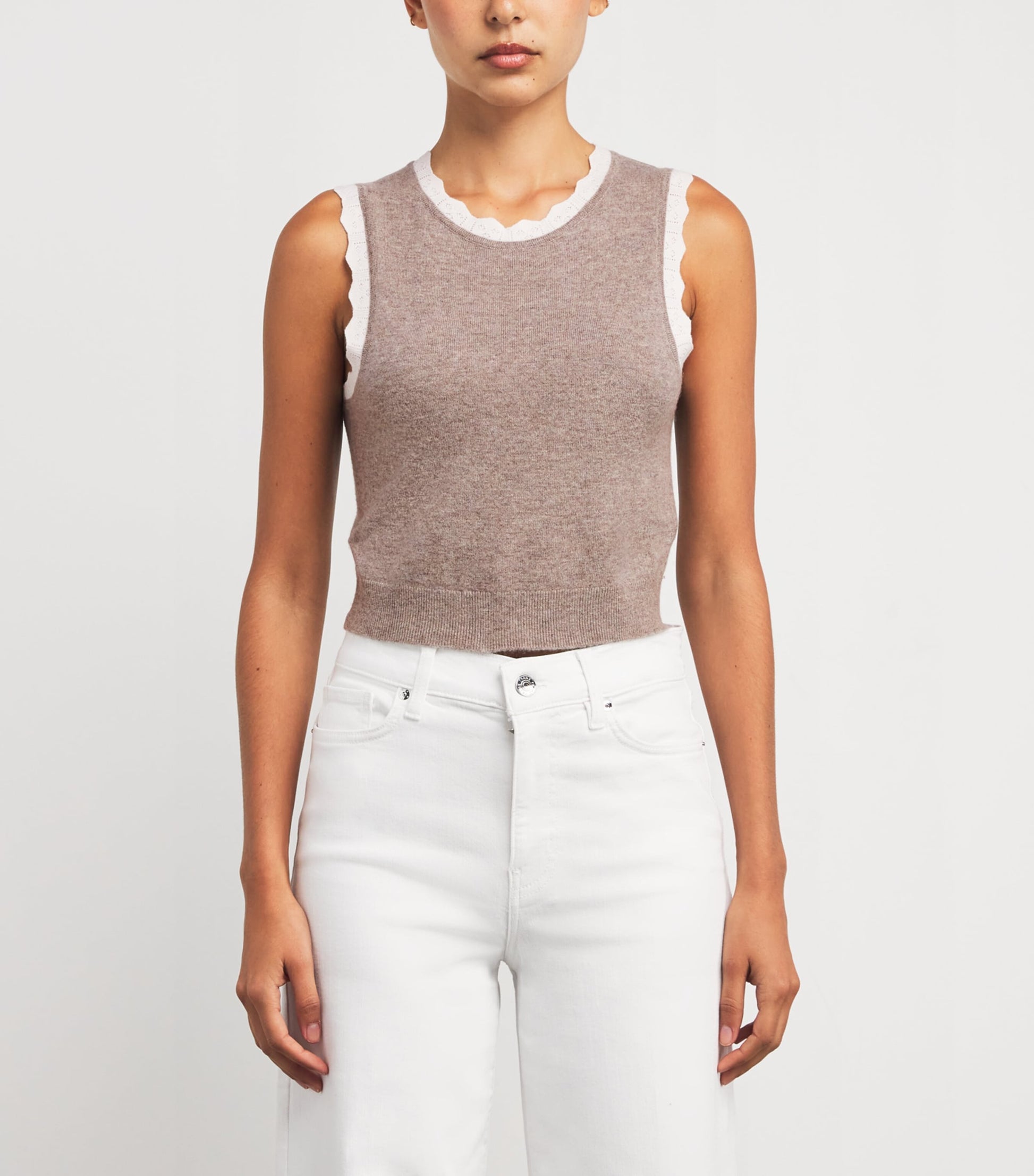 Brown Wool-Cashmere Cropped Tank Top