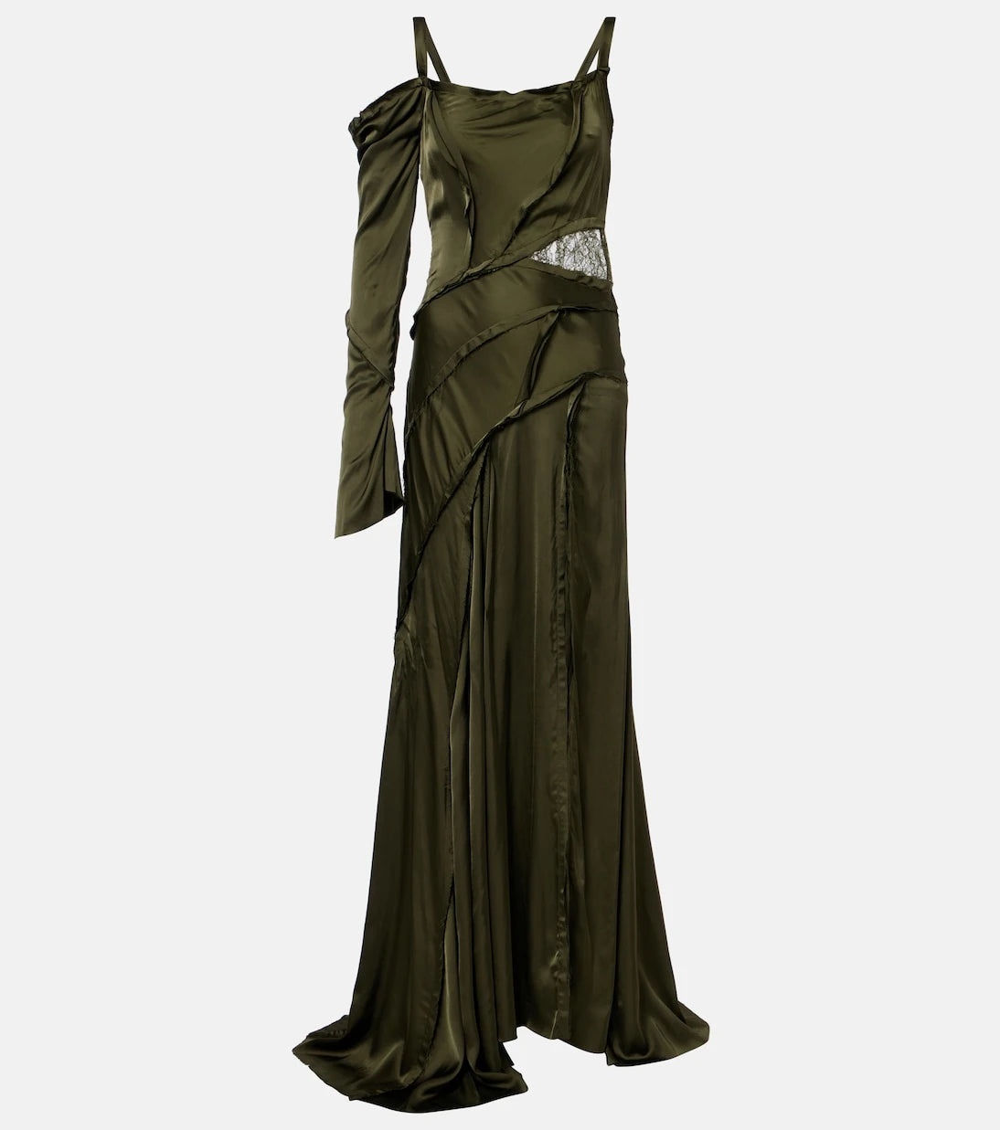 Blumarine - Asymmetric lace-trimmed satin gown