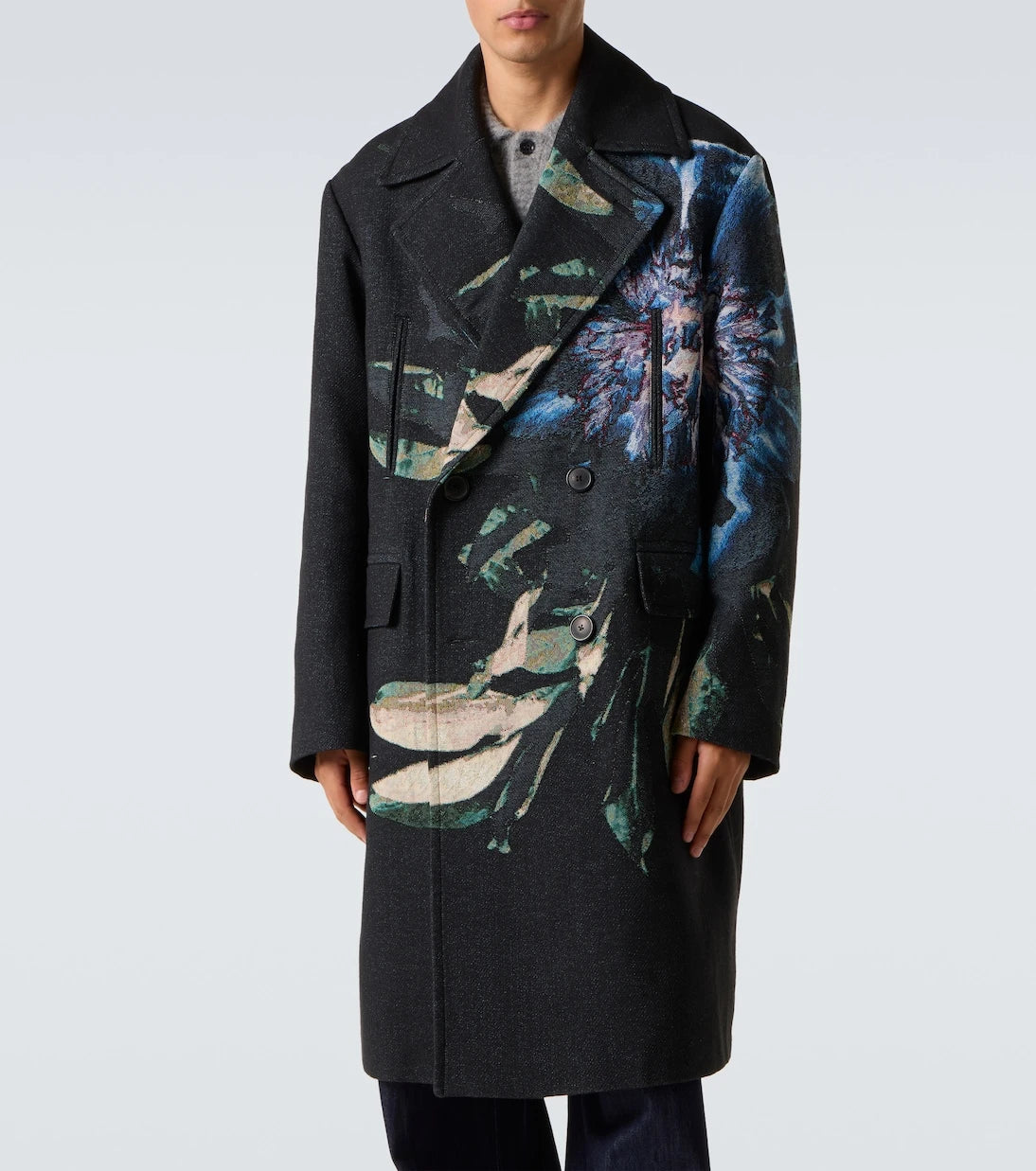 Dries Van Noten - Double-breasted printed jacquard coat