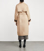 Beige Sheepskin-Trim Trench Coat