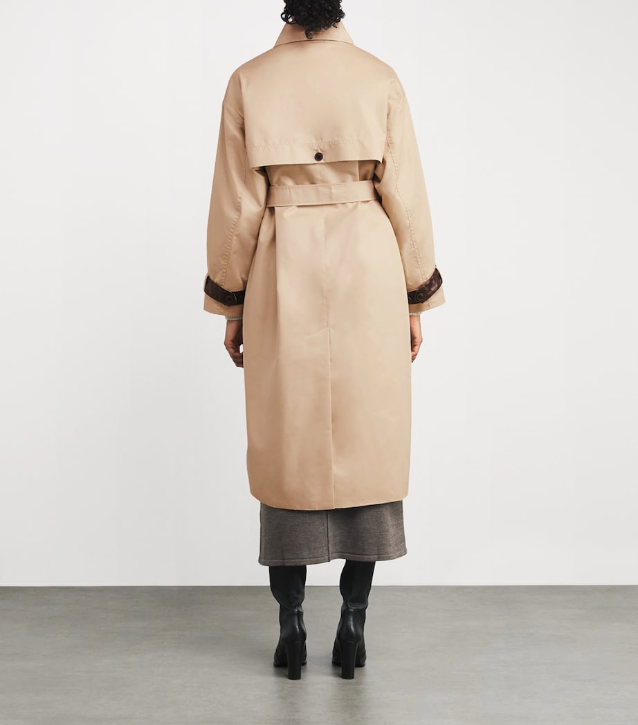 Beige Sheepskin-Trim Trench Coat