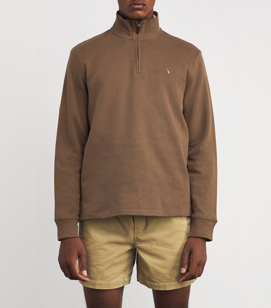 Polo Ralph Lauren Brown Cotton Quarter-Zip Sweater
