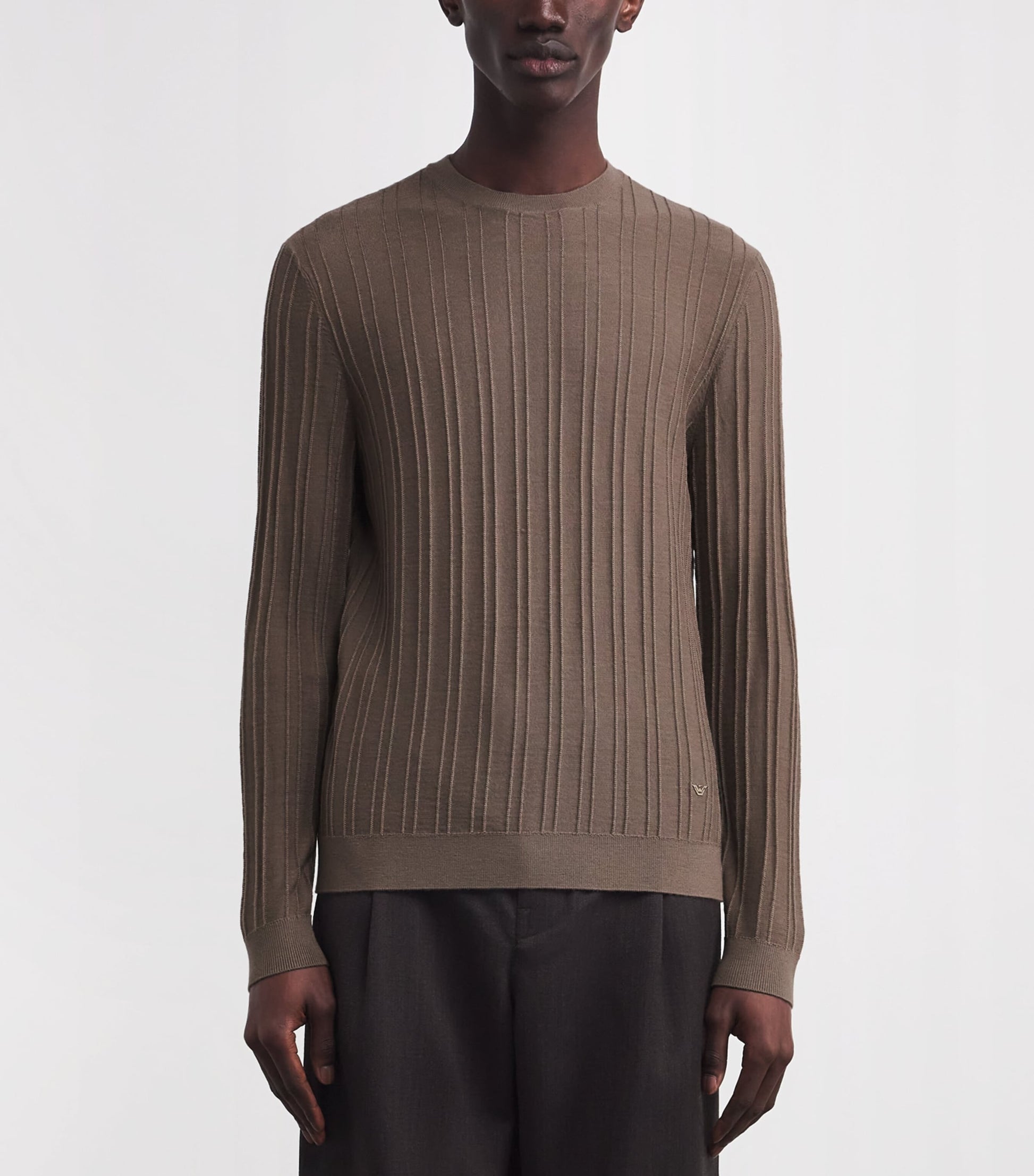 Emporio Armani Brown Virgin Wool Jacquard Stripe Sweater