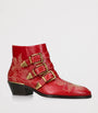 Chloé Red Leather Susanna Western Ankle Boots 40