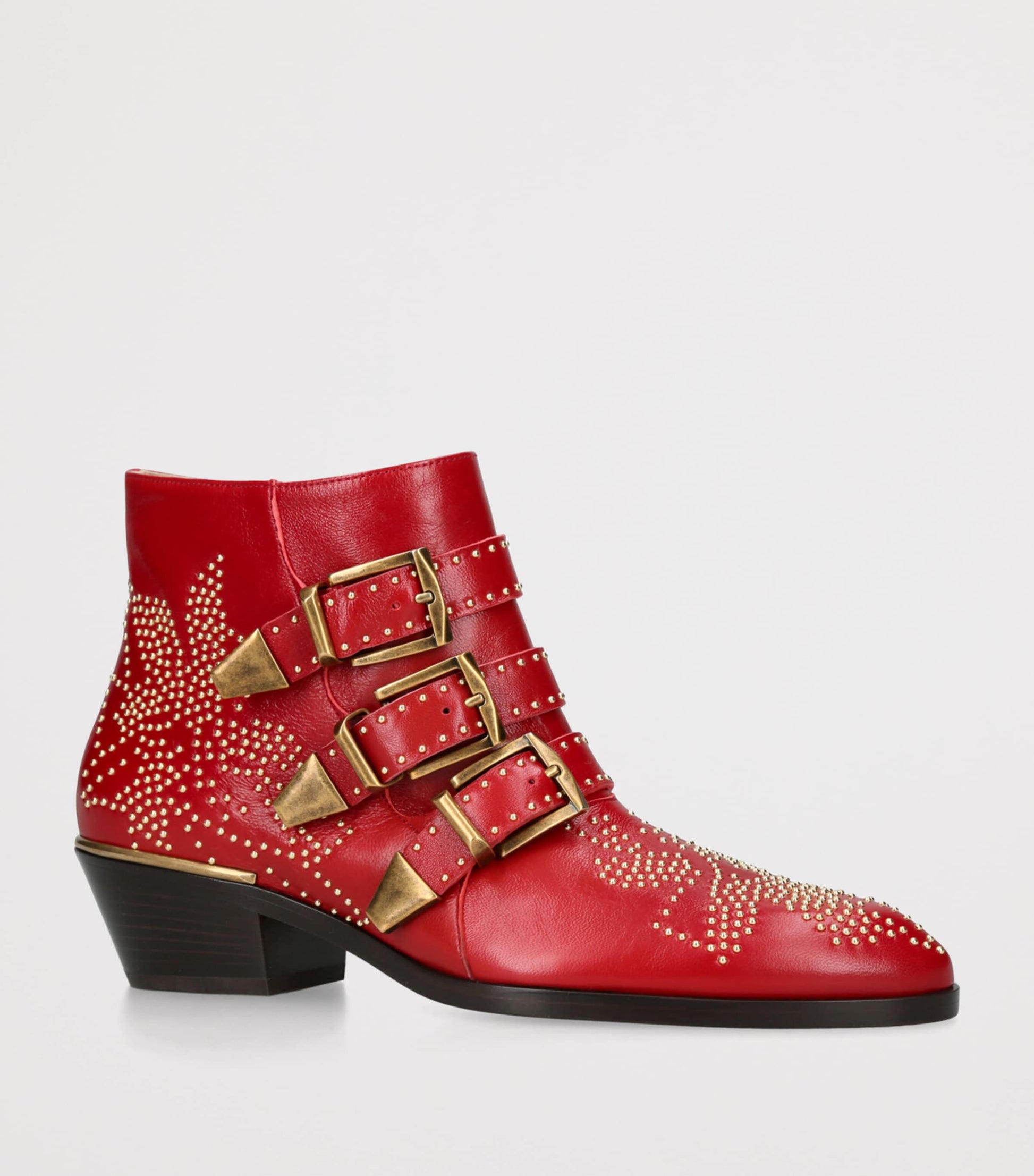 Chloé Red Leather Susanna Western Ankle Boots 40
