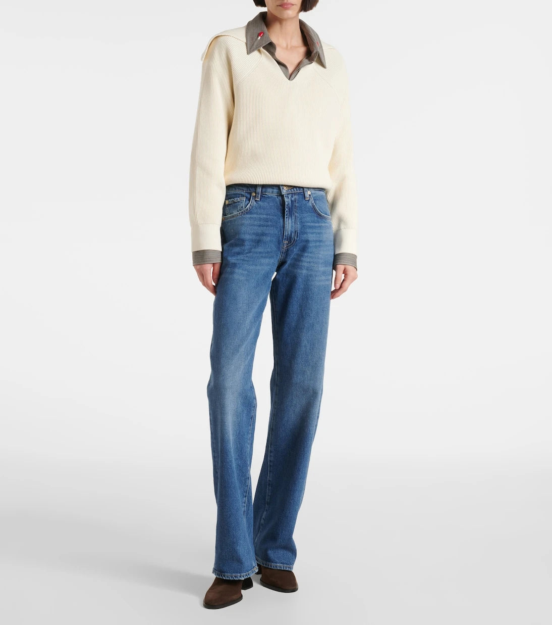7 For All Mankind - بنطلون جينز تيس بقصّة مستقيمة وخصرٍ عالٍ