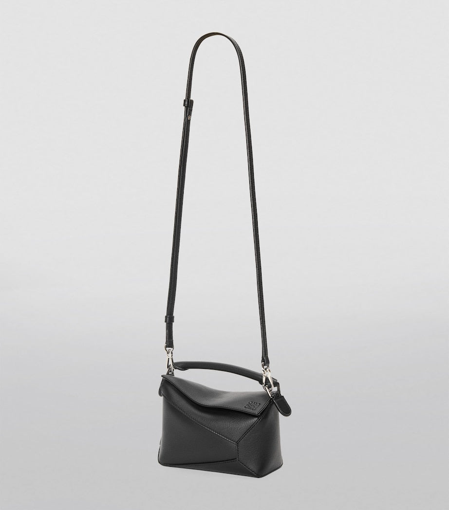 Mini Leather Puzzle Edge Top-Handle Bag BLACK