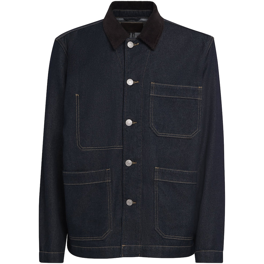 PAIGE Navy Corduroy-Collar Pauler Denim Chore Jacket