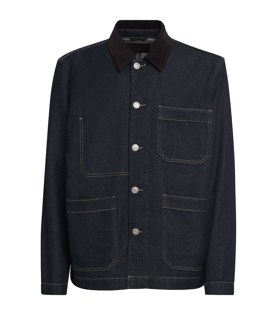 PAIGE Navy Corduroy-Collar Pauler Denim Chore Jacket