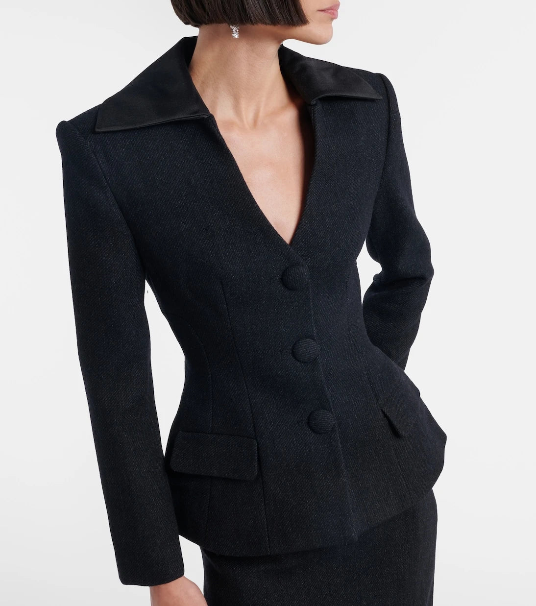 Self-Portrait - Wool-blend twill midi dress