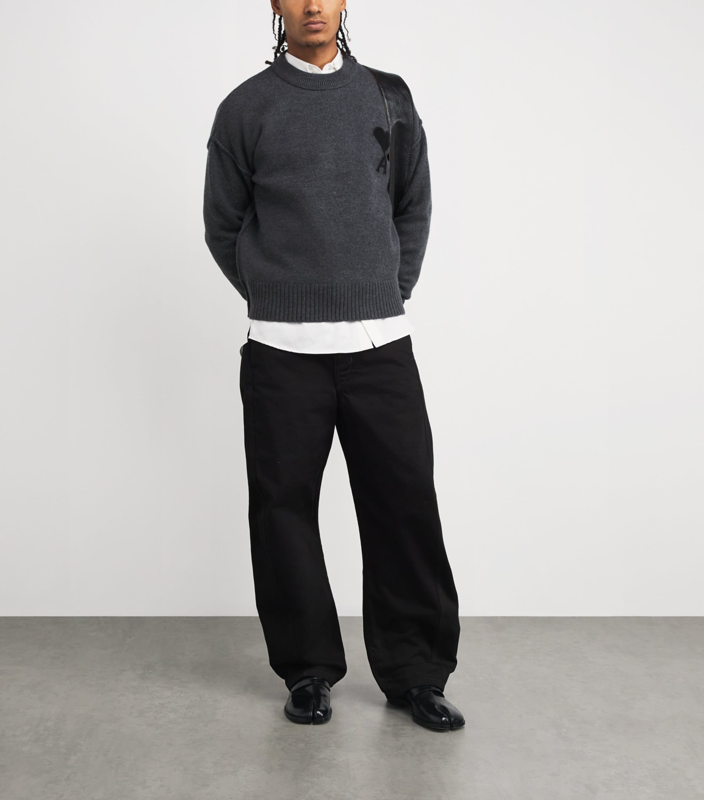 AMI Paris Black Wool Logo Sweater