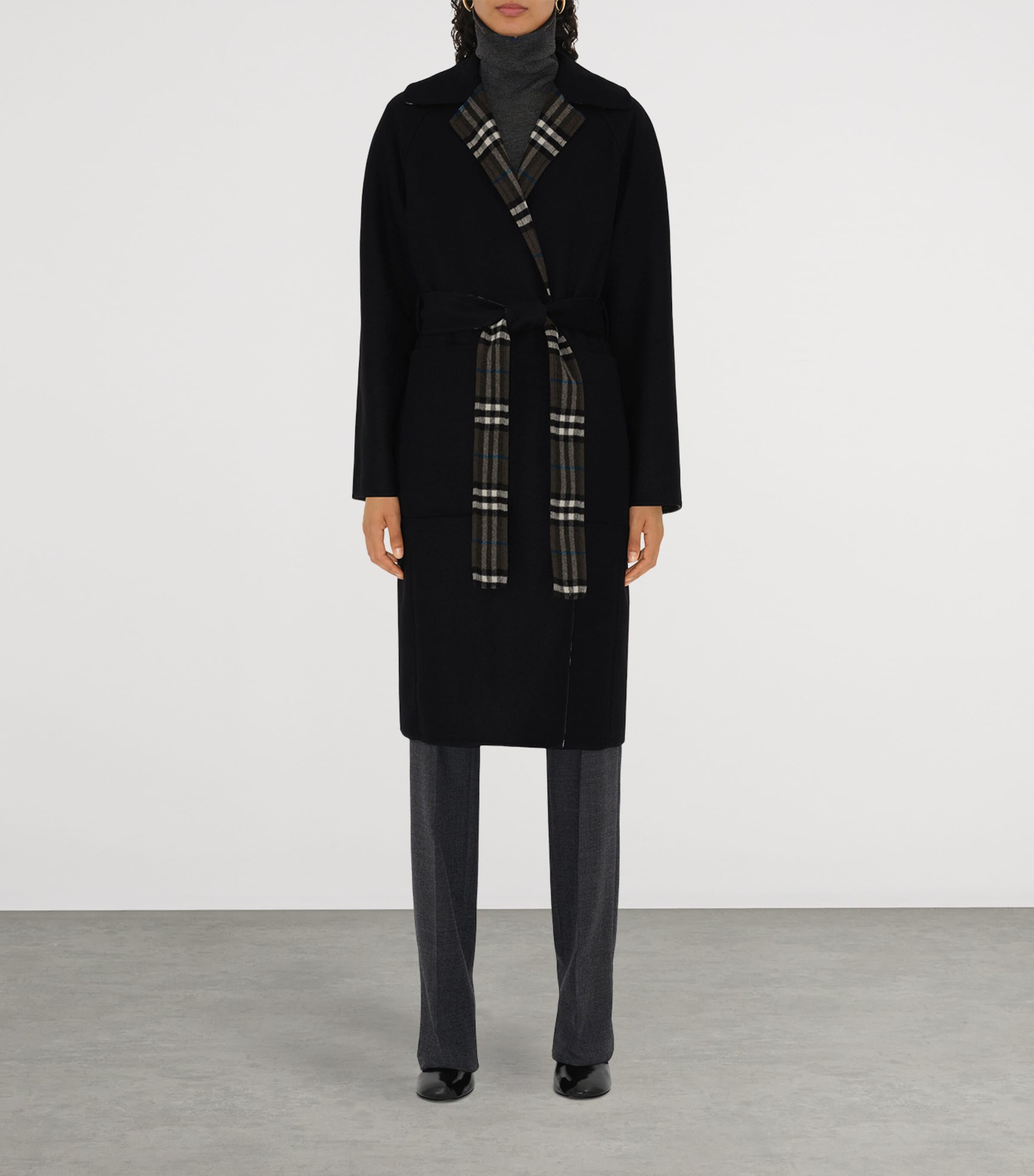 Burberry Black Wool Reversible Wrap Coat