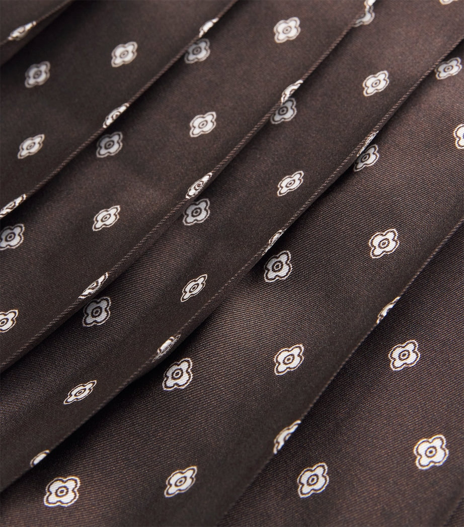 Beige Pleated Patterned Midi Skirt