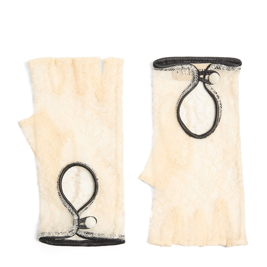 Valentino Garavani Ivory Lace Biker Gloves