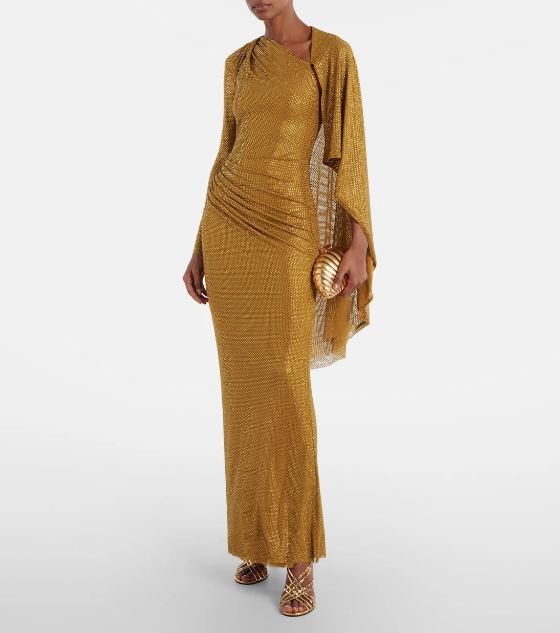 Self-Portrait - Draped embellished mesh gown