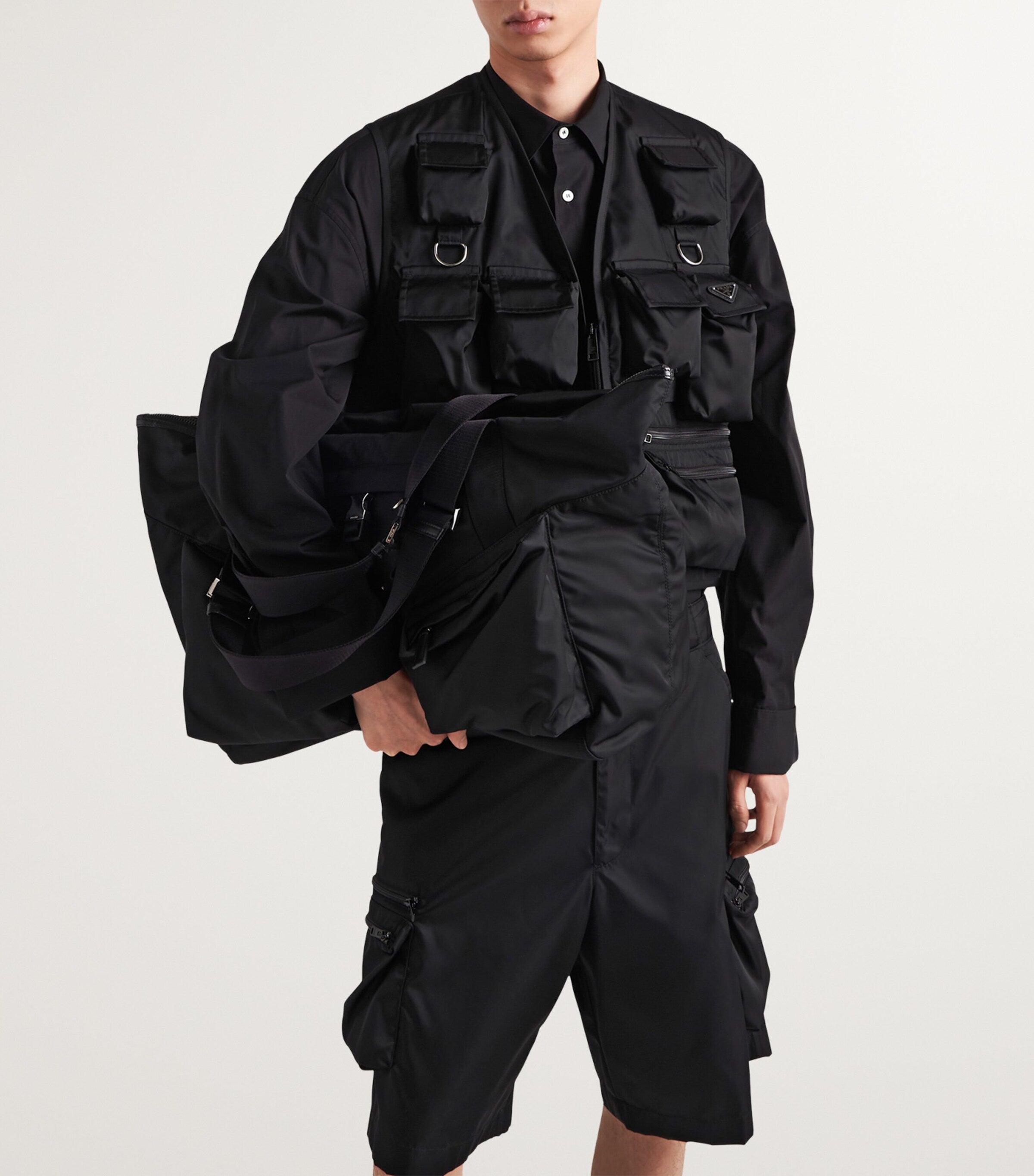 Leather and Renylon Travel Tote Bag