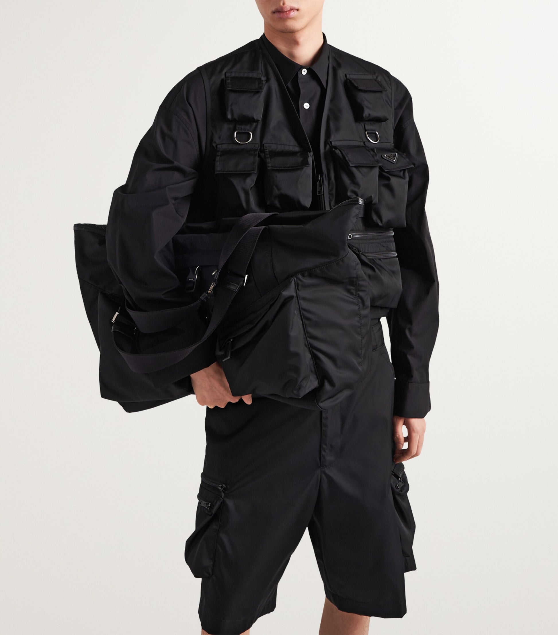 Leather and Renylon Travel Tote Bag