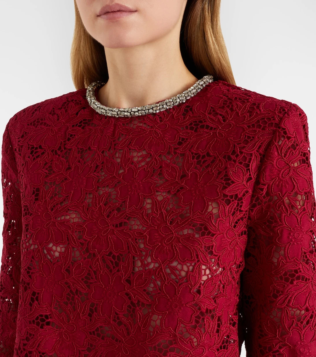 Self-Portrait - Embellished guipure lace top