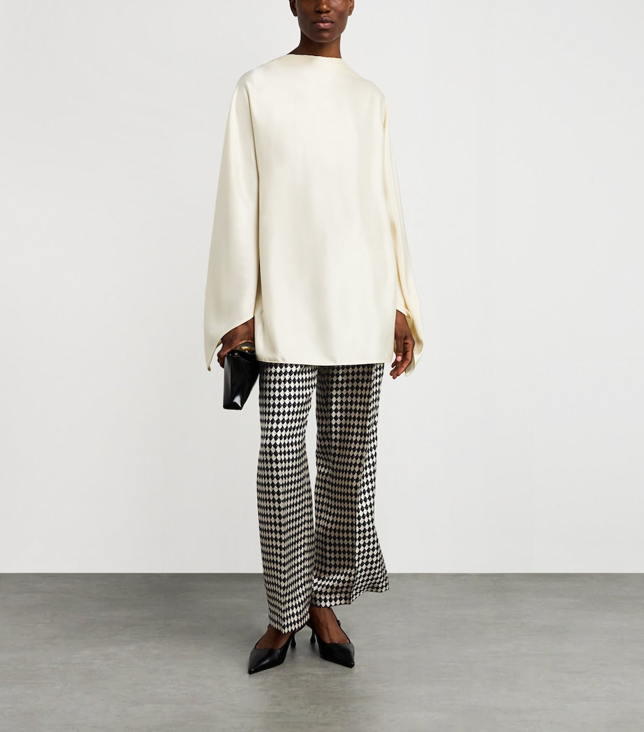 Max Mara Black Silk Printed Flared Trousers