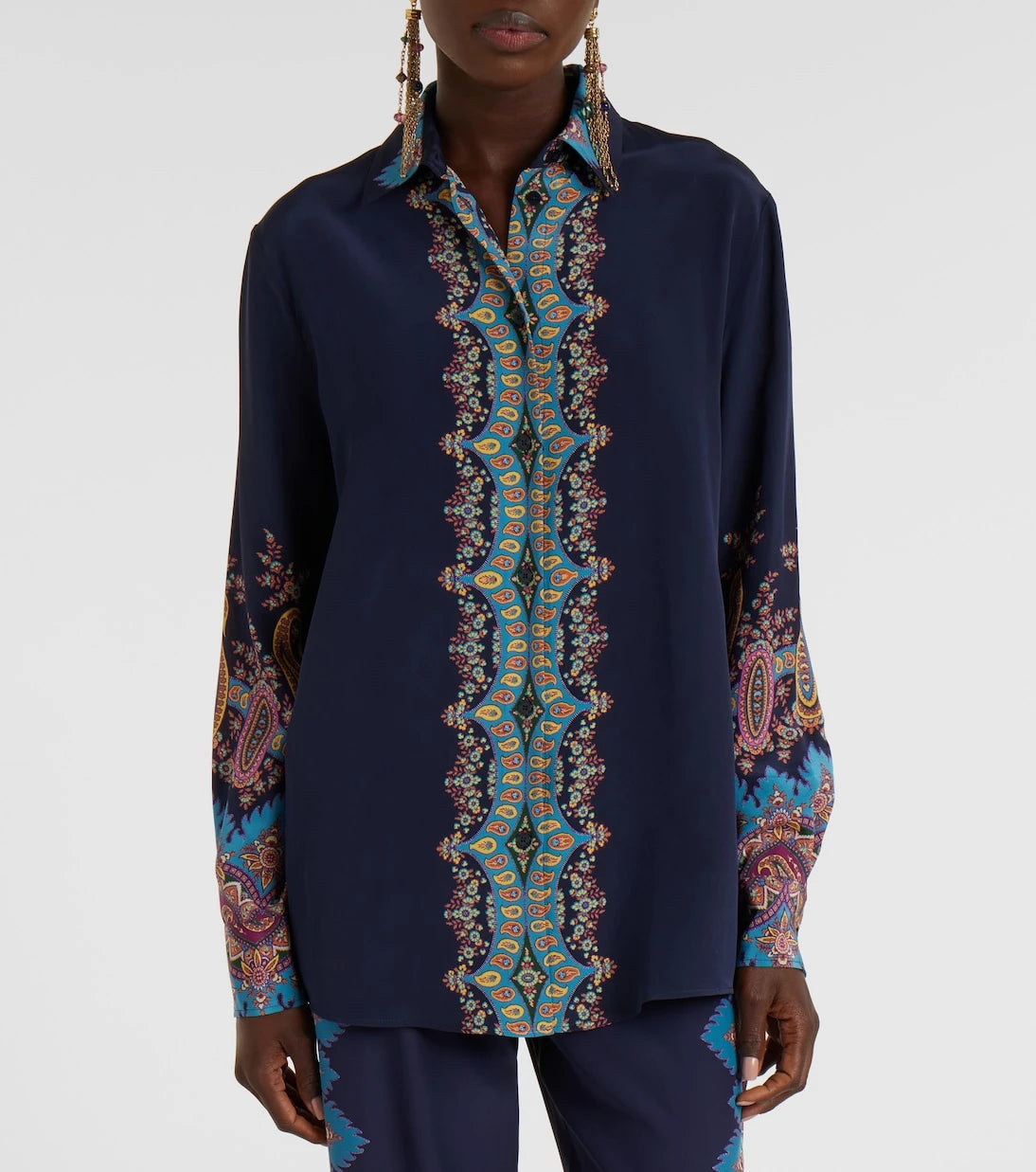 Etro - قميص من الكريب دي شين الحريري المطبوع