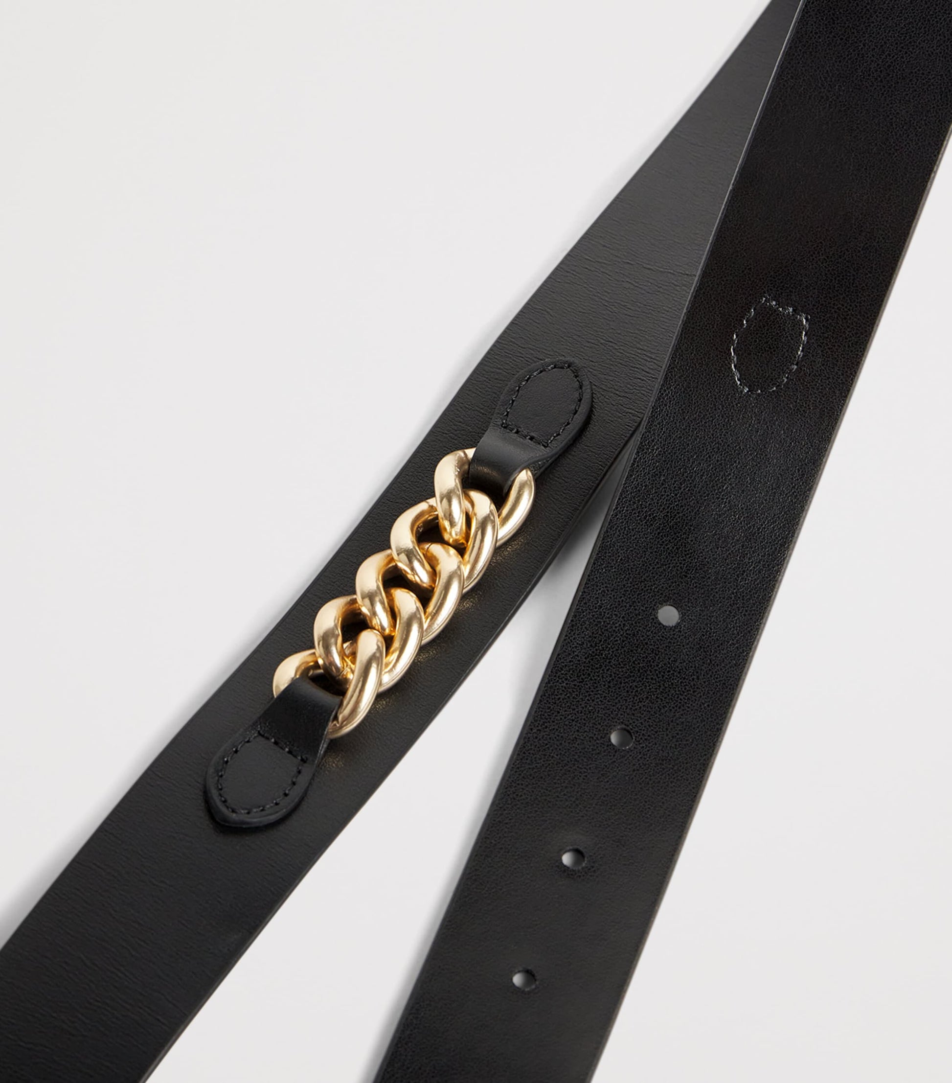 Maje Black Leather Chain Detail Belt