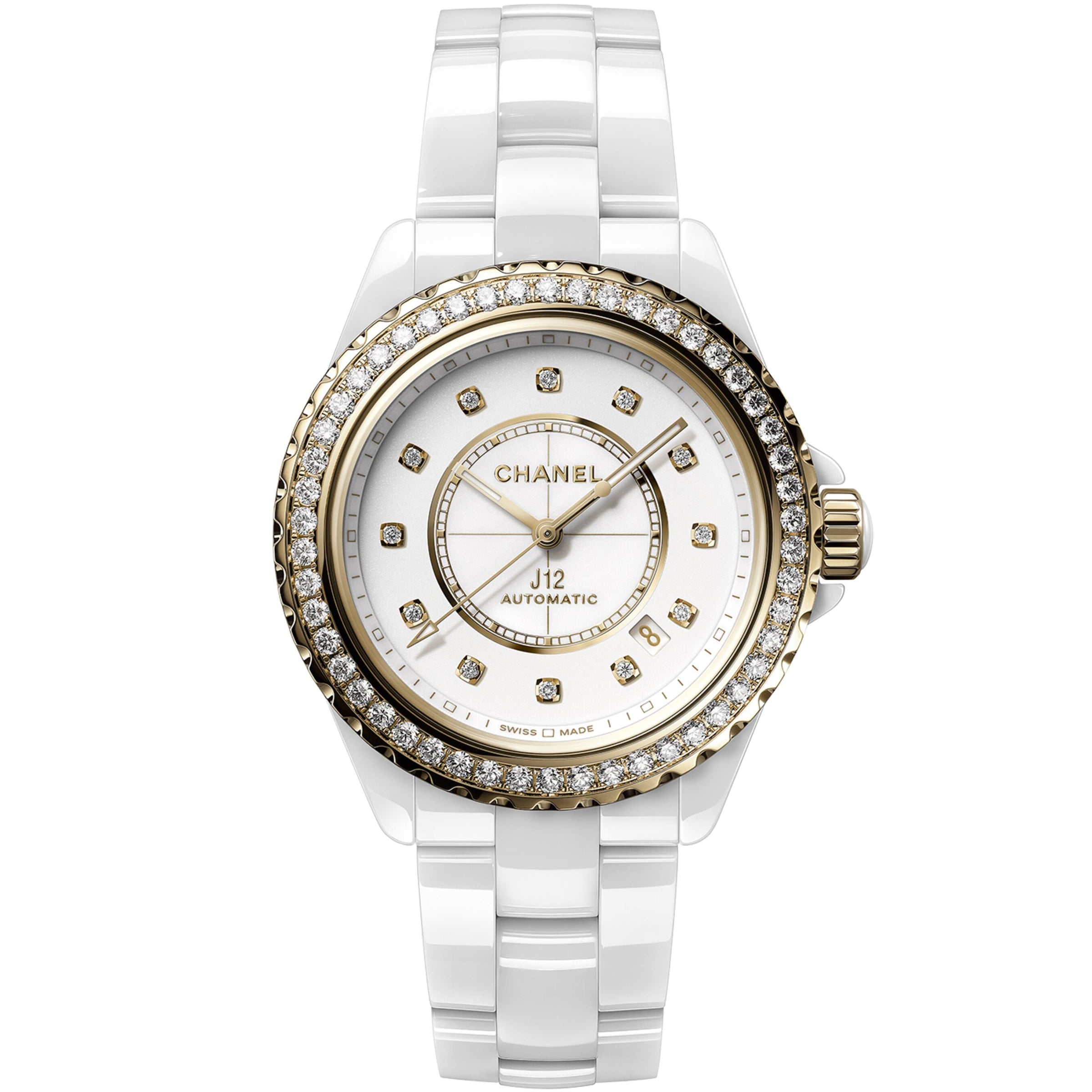 CHANEL Yellow Gold, Ceramic and Diamond J12 Calibre 12.1 Watch 38mm