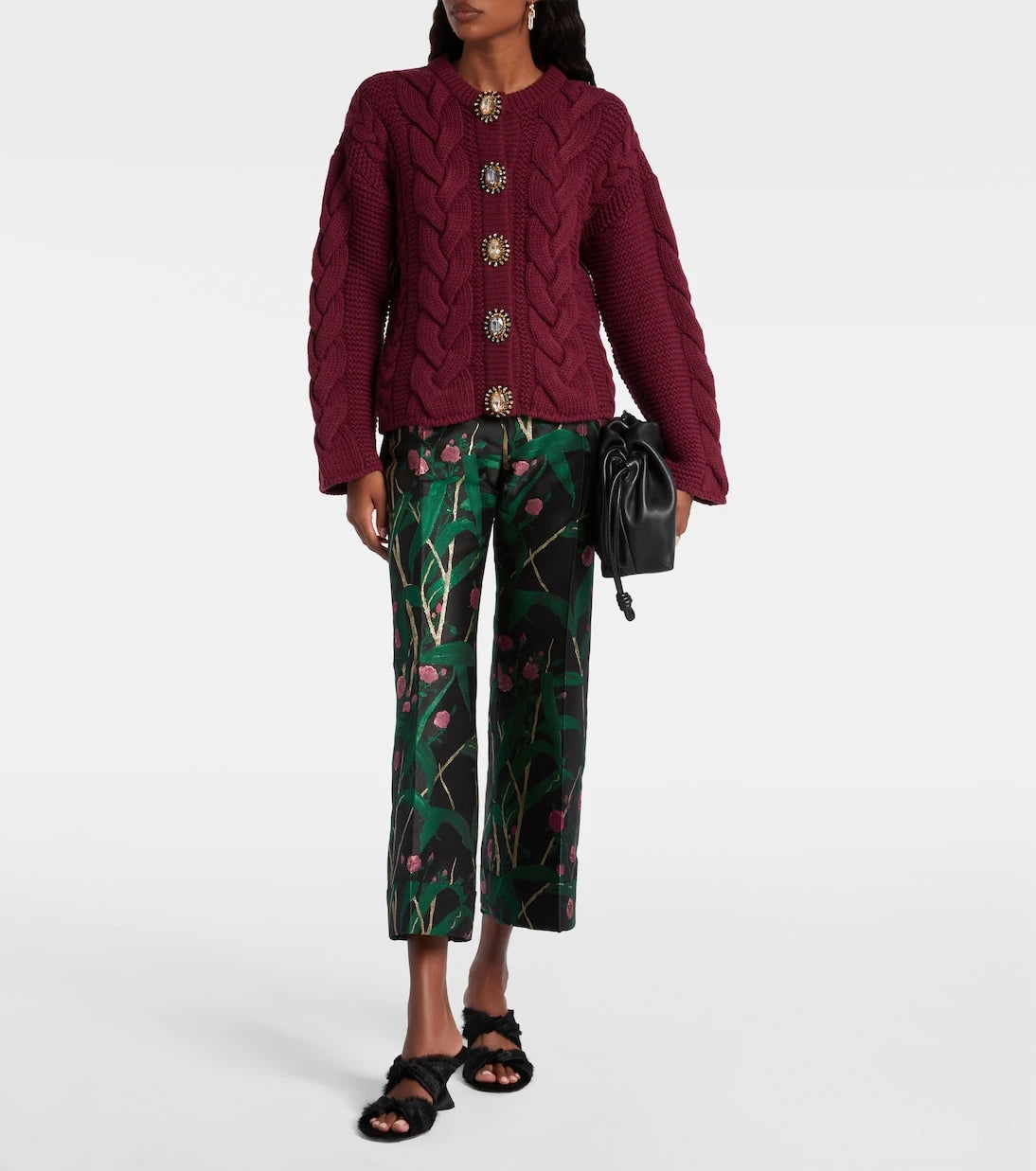 La DoubleJ - Portrait embellished wool-blend cardigan