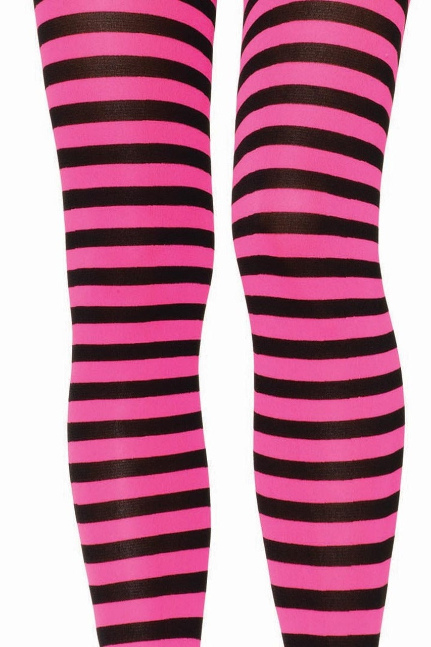 Black & Hot Pink Striped Pantyhose