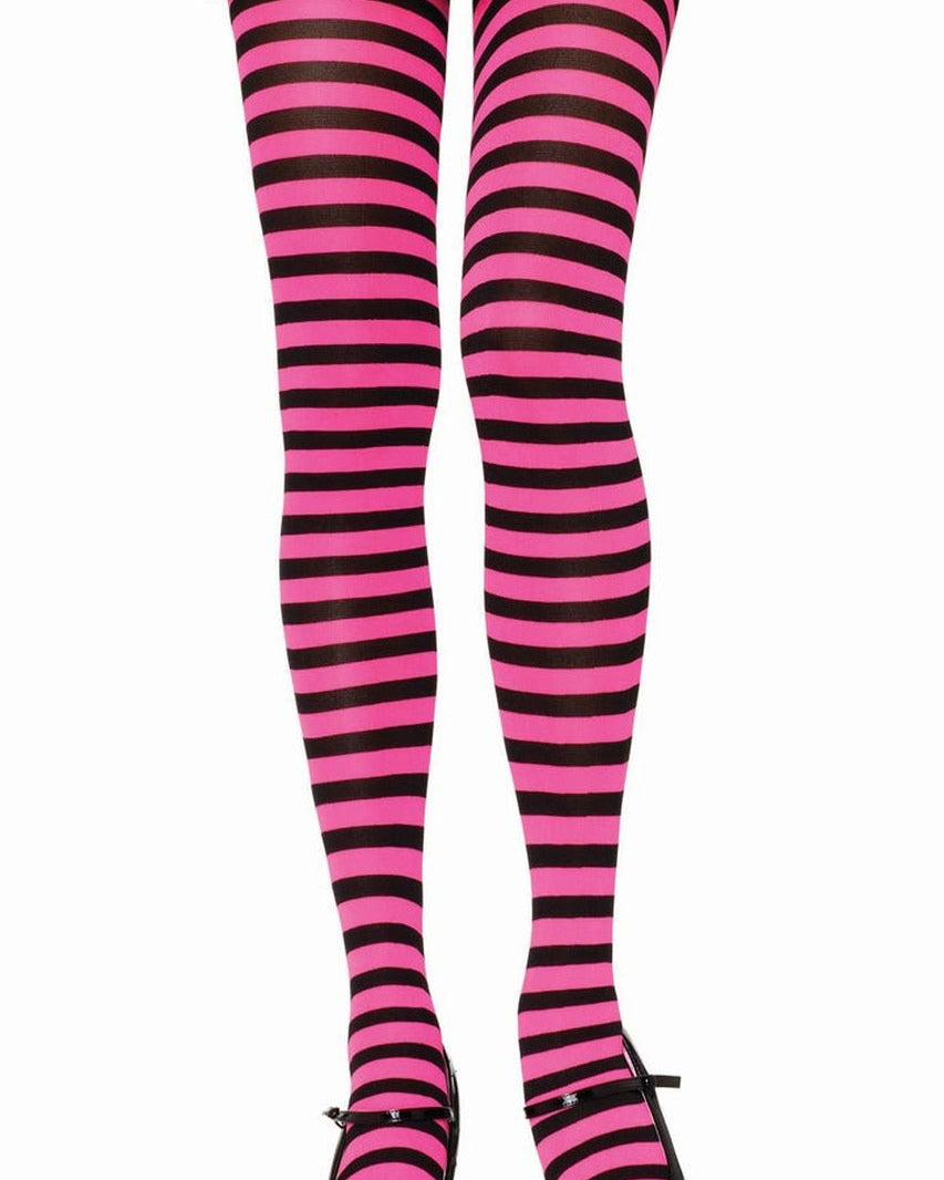 Black & Hot Pink Striped Pantyhose