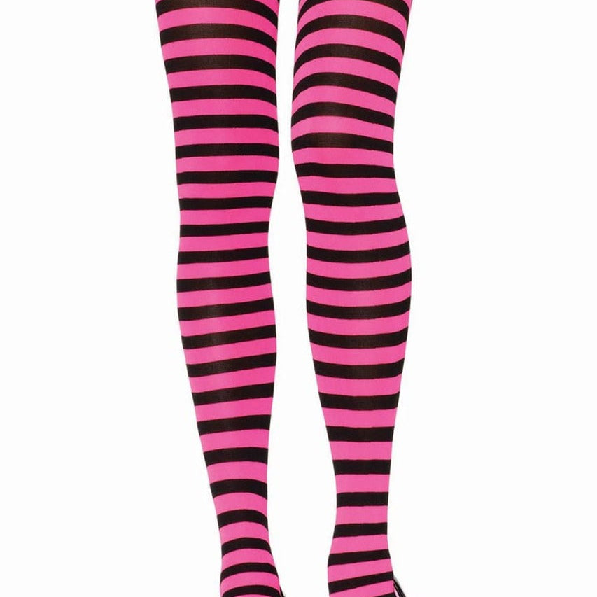Black & Hot Pink Striped Pantyhose
