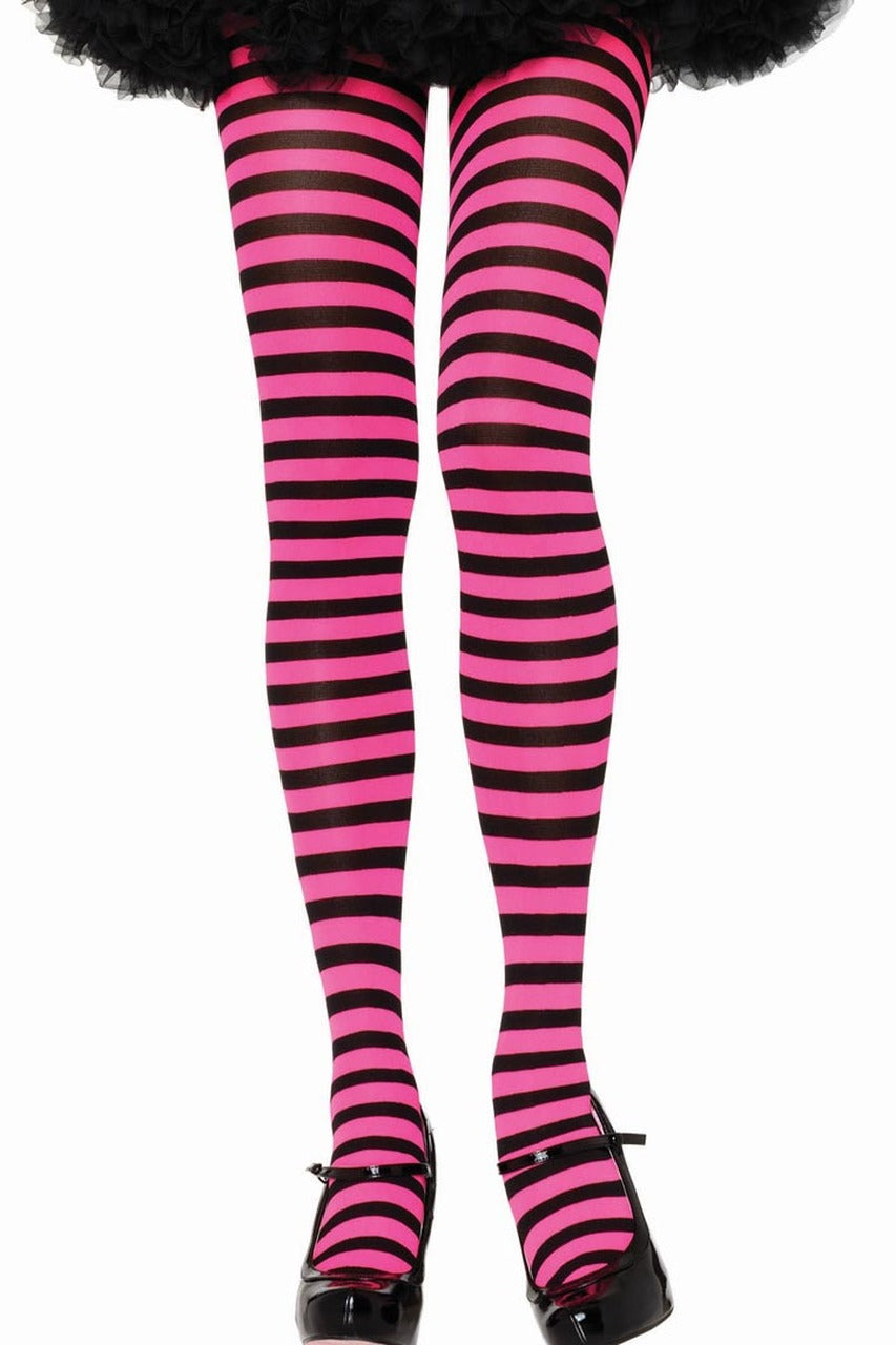 Black & Hot Pink Striped Pantyhose