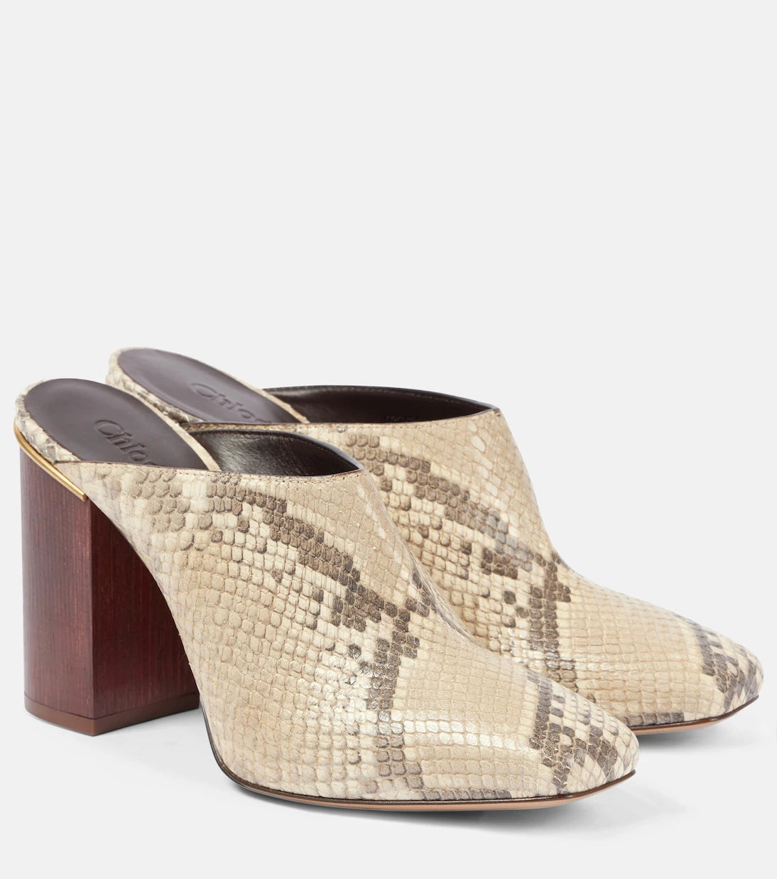 Chloé - Ambre snake-effect leather mules