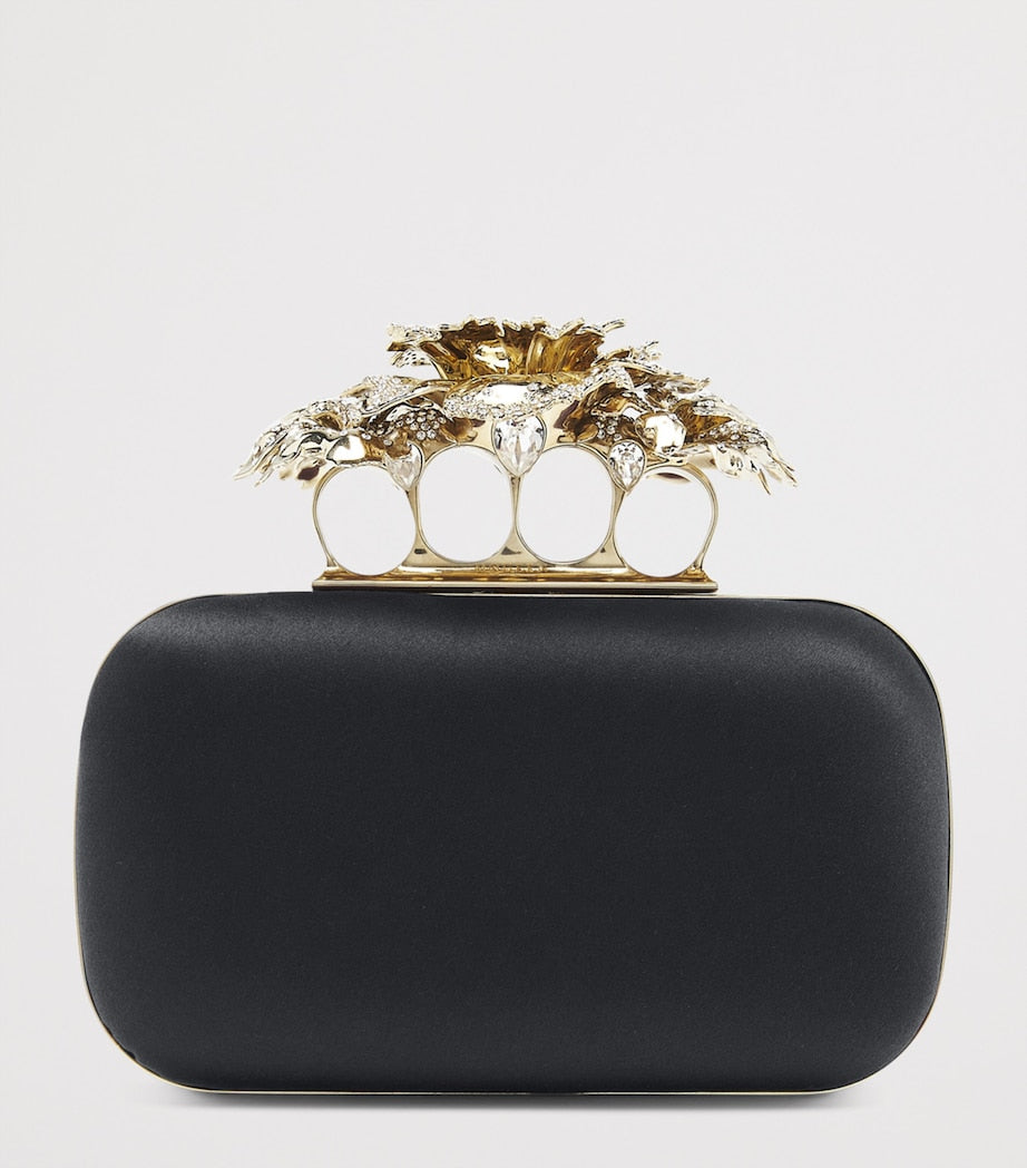 Black Silk Carnation Knuckle Clutch Bag