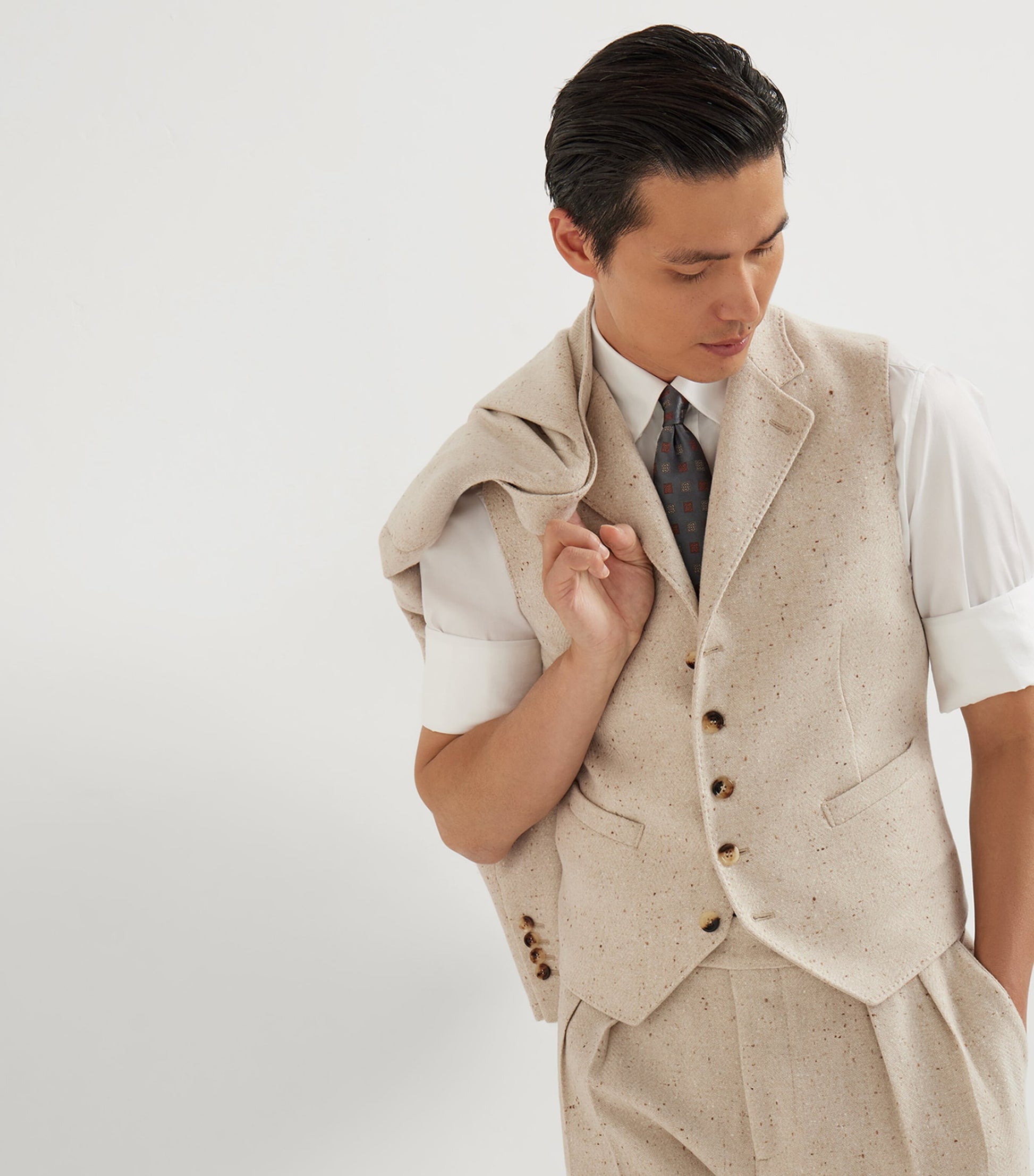 Wool-Cashmere Flecked Waistcoat