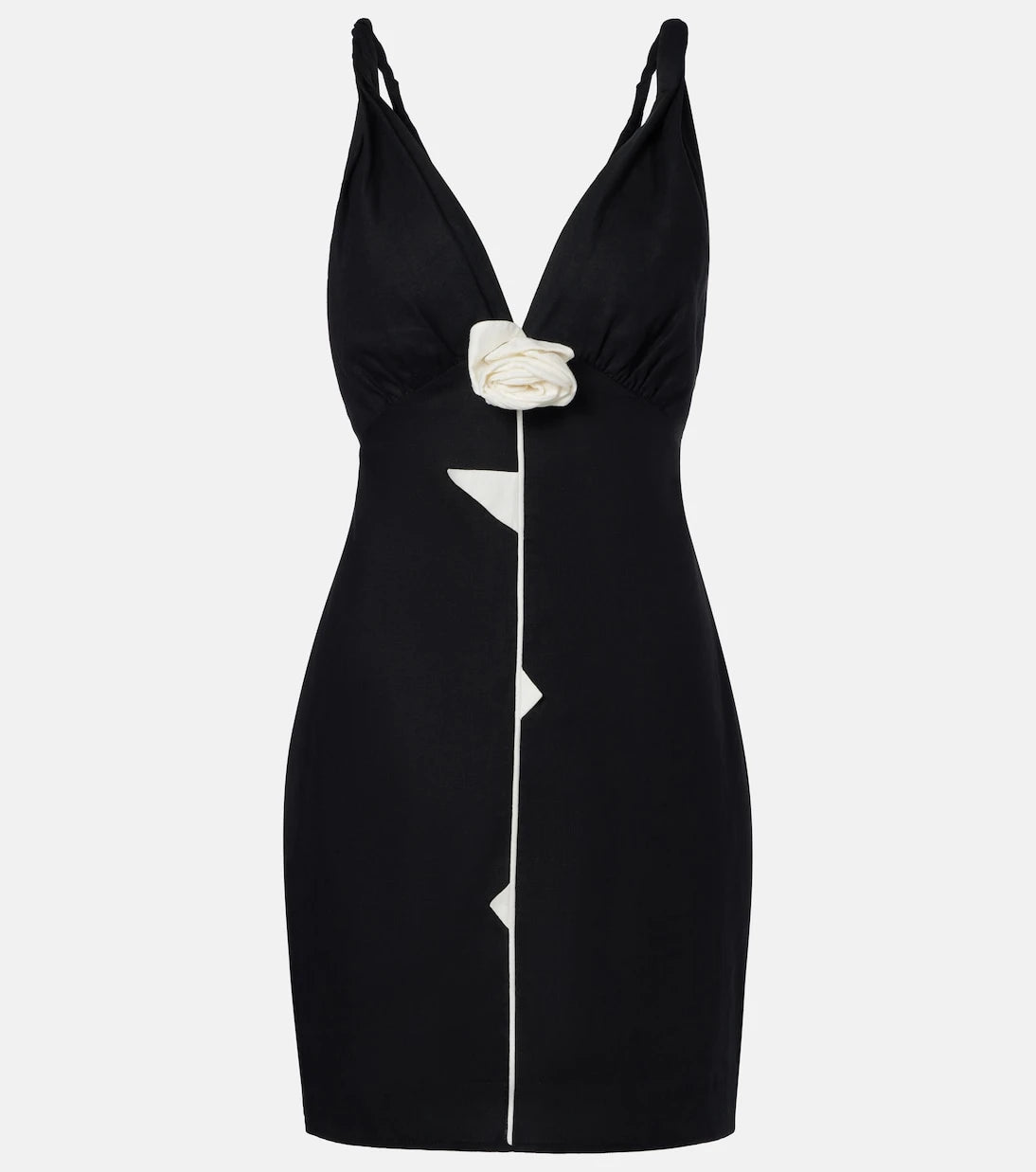 Farm Rio - Floral-appliqué linen-blend minidress