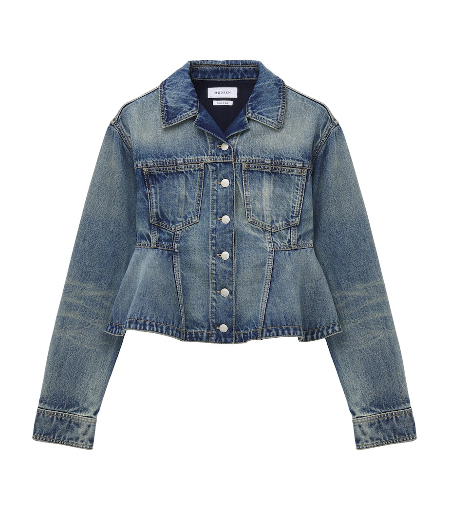 McQueen Blue Peplum Denim Jacket