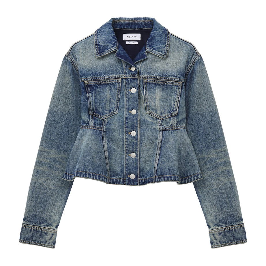 McQueen Blue Peplum Denim Jacket
