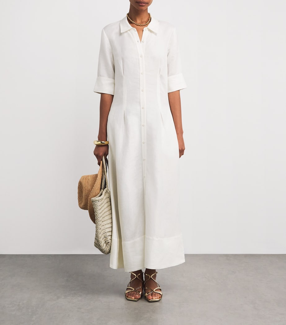 Simkhai White Linen-Blend Claudine Midi Shirt Dress