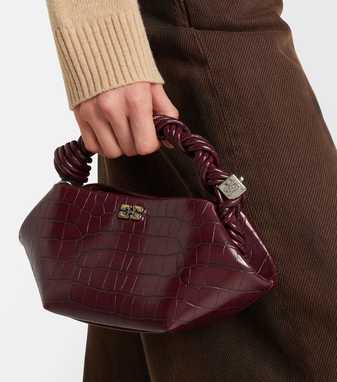 Ganni - Bou Mini croc-effect leather top-handle bag