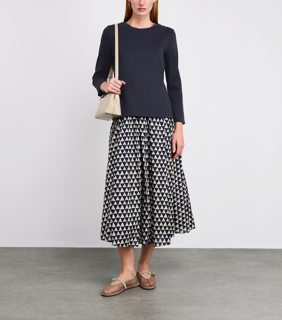 Max Mara Blue Cotton-Blend Long-Sleeve T-Shirt