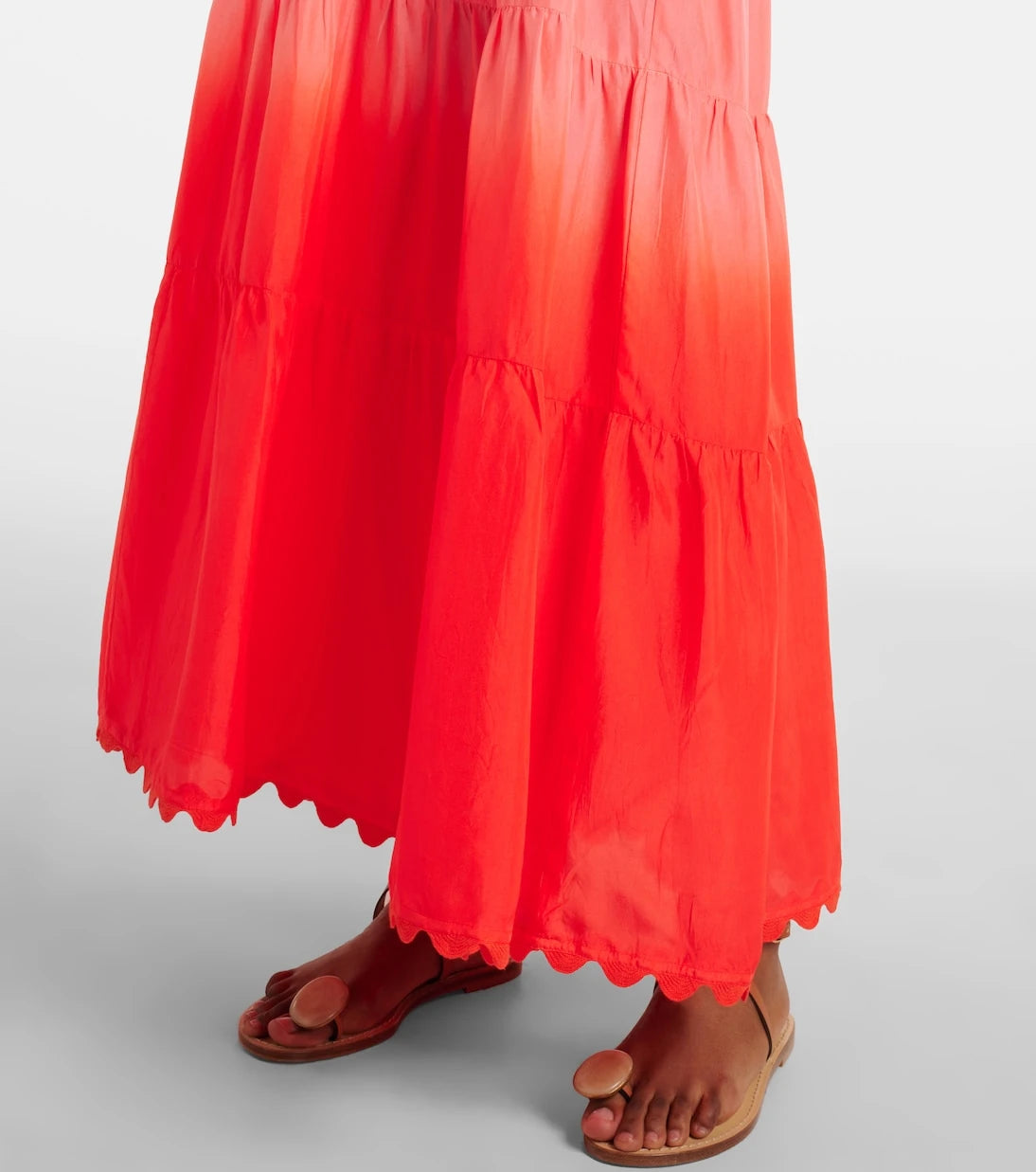 Juliet Dunn - Scalloped tiered silk maxi dress
