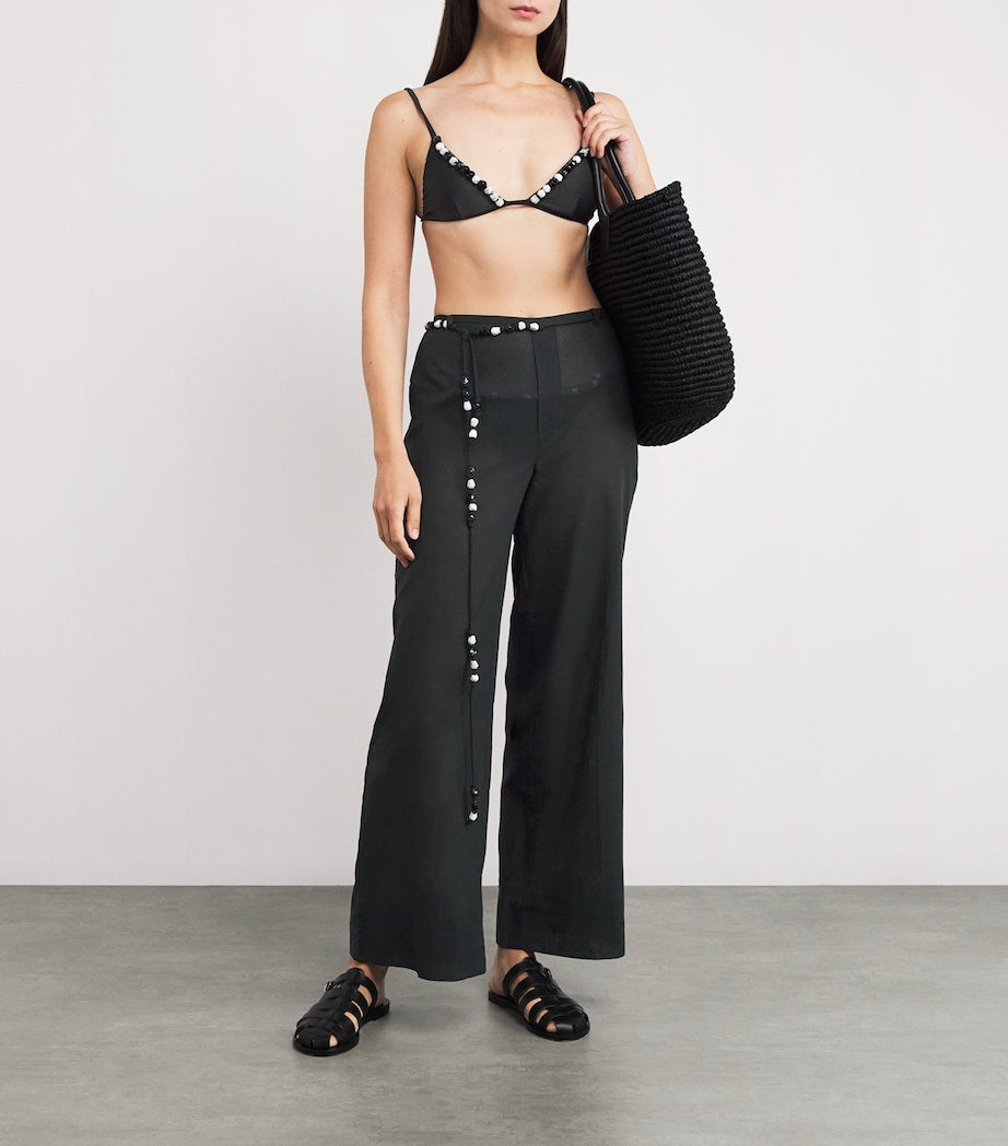 Black Cotton Wide-Leg Azura Trousers