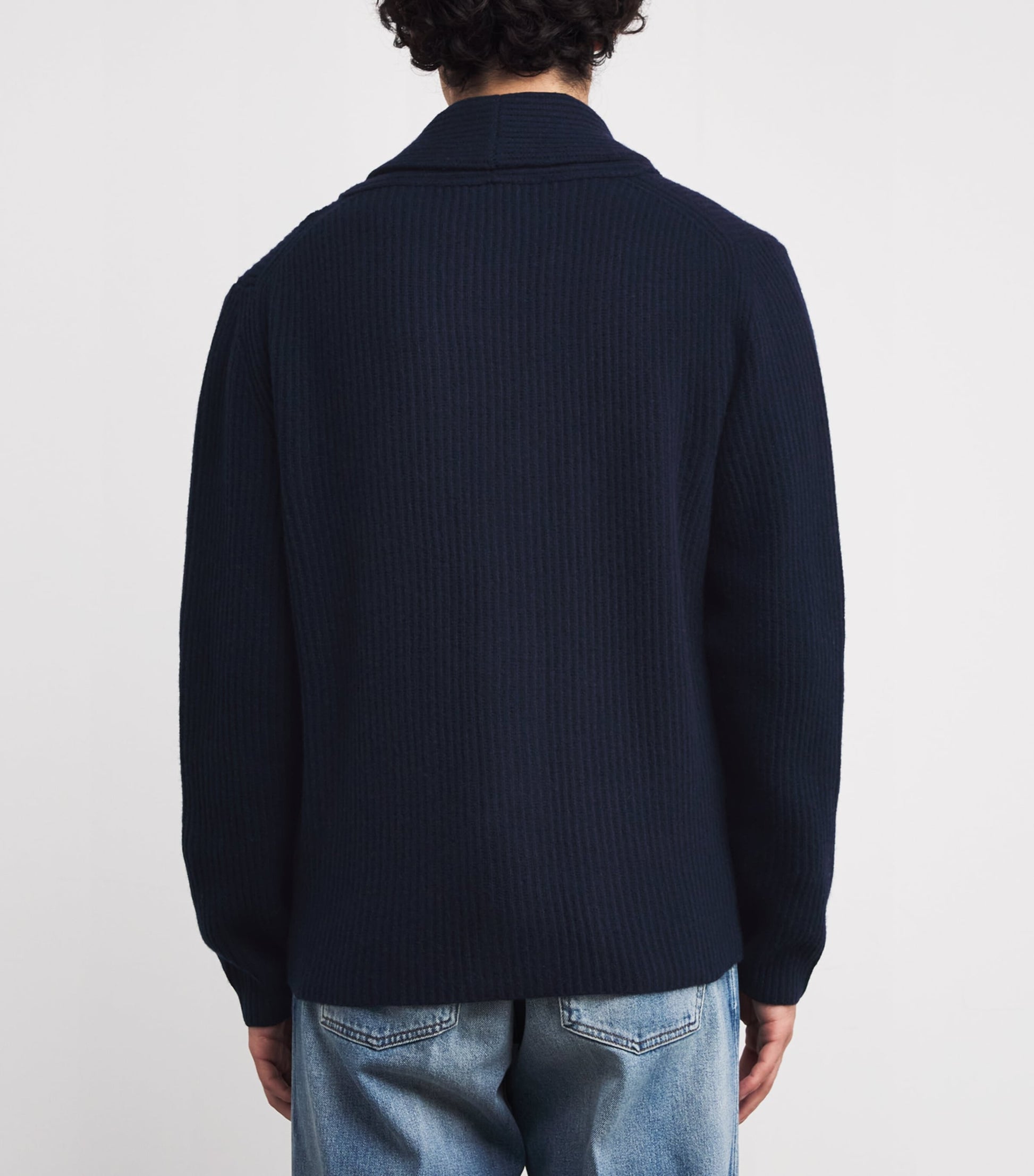 Navy Wool-Cashmere Shawl-Collar Cardigan