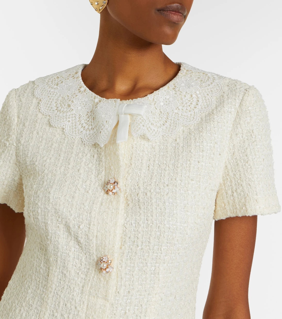 Self-Portrait - Lace-trimmed bouclé minidress