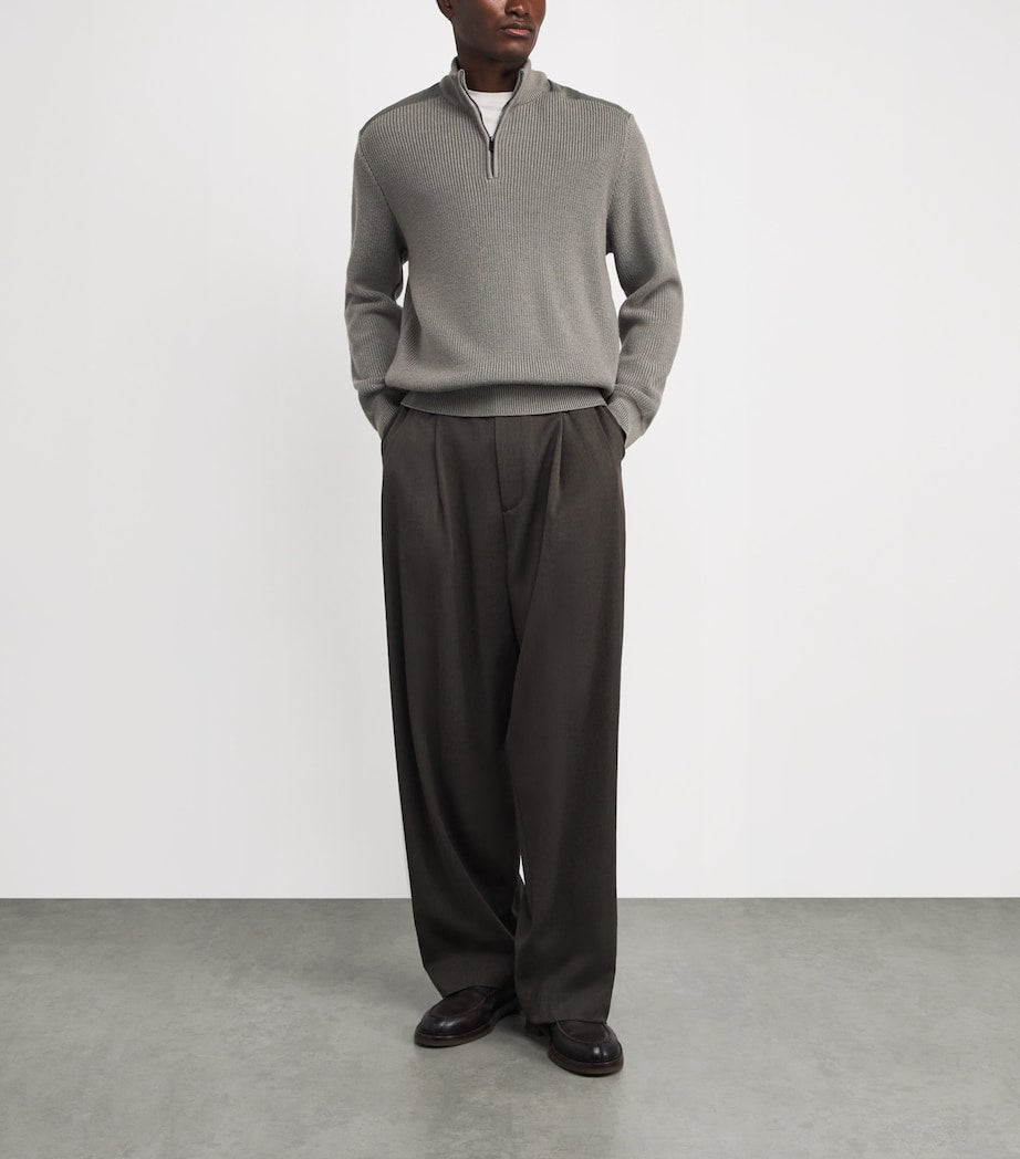 Paul & Shark Green Virgin Wool-Silk Quarter-Zip Sweater