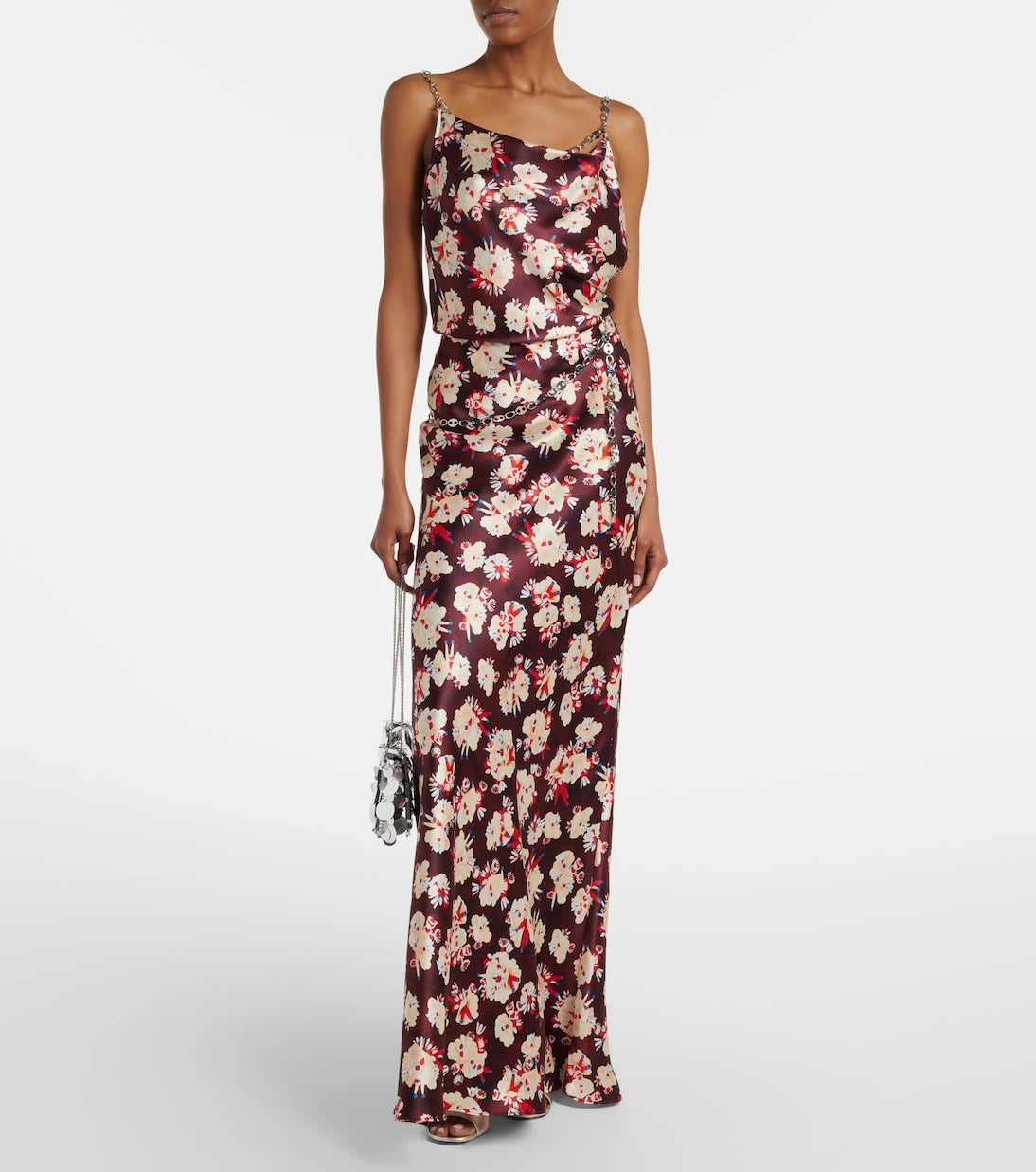 Rabanne - Chain-detail floral silk maxi skirt