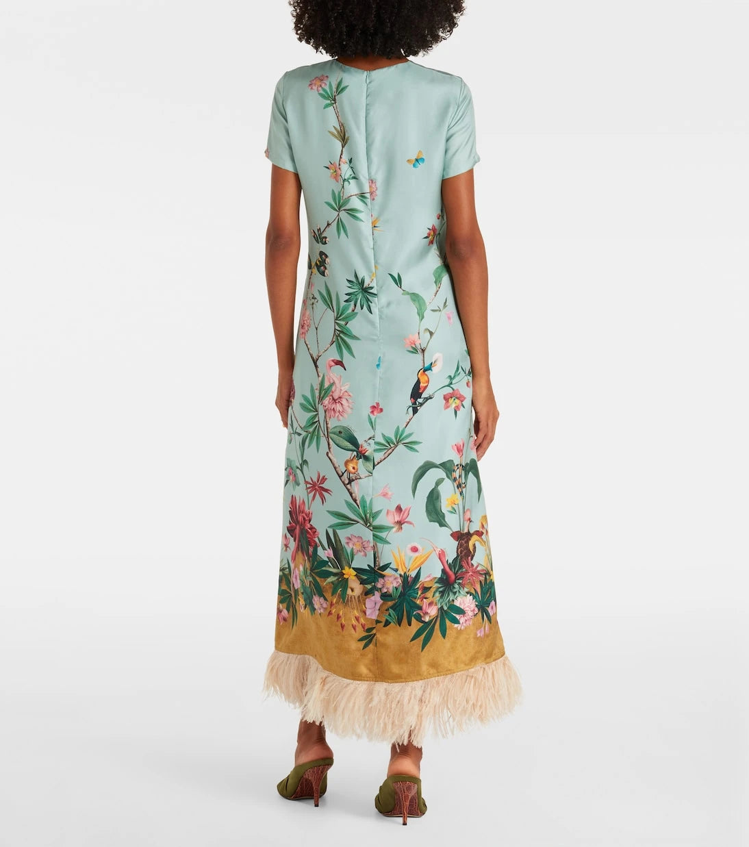 La DoubleJ - Swing feather-trimmed silk twill maxi dress