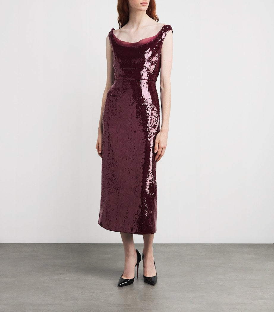 Roland Mouret Burgundy Sequin-Embellished Midi Dress