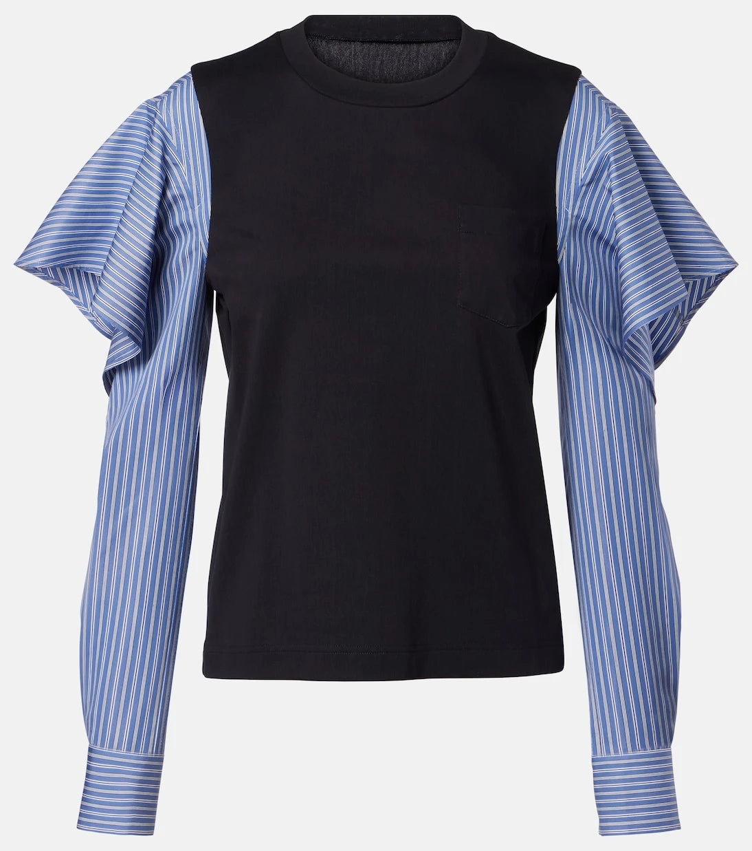 Sacai - قميص من جيرسي و بوبلين القطن مخطط