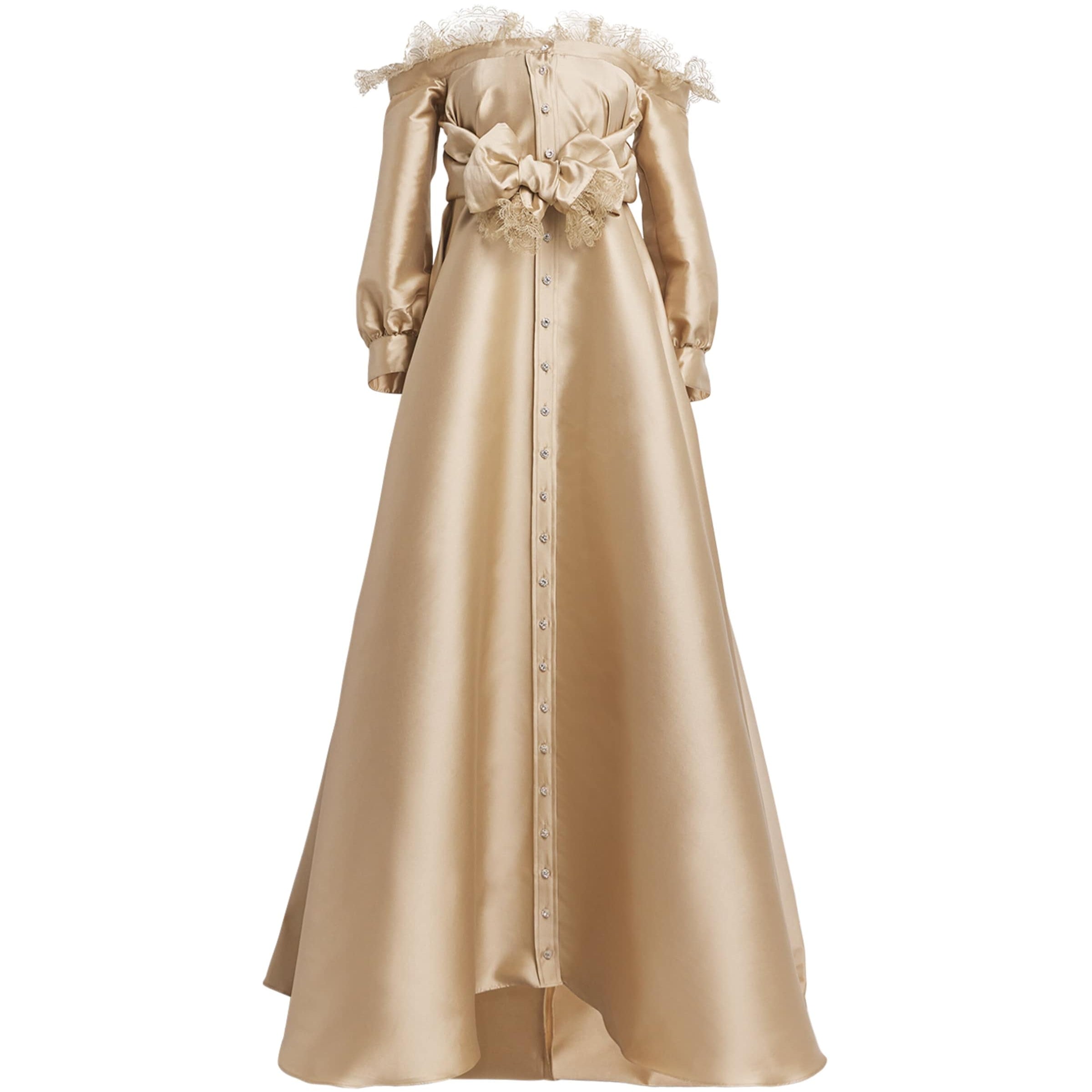 Alexis Mabille Gold Lace-Trim Kurkova Gown